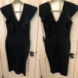 Black bodycon dress with ruffle details